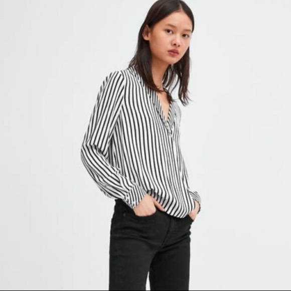Zara trf collection black and white striped blouse Size m new with tags - Picture 3 of 9